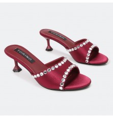 Shiny satin heeled slippers...